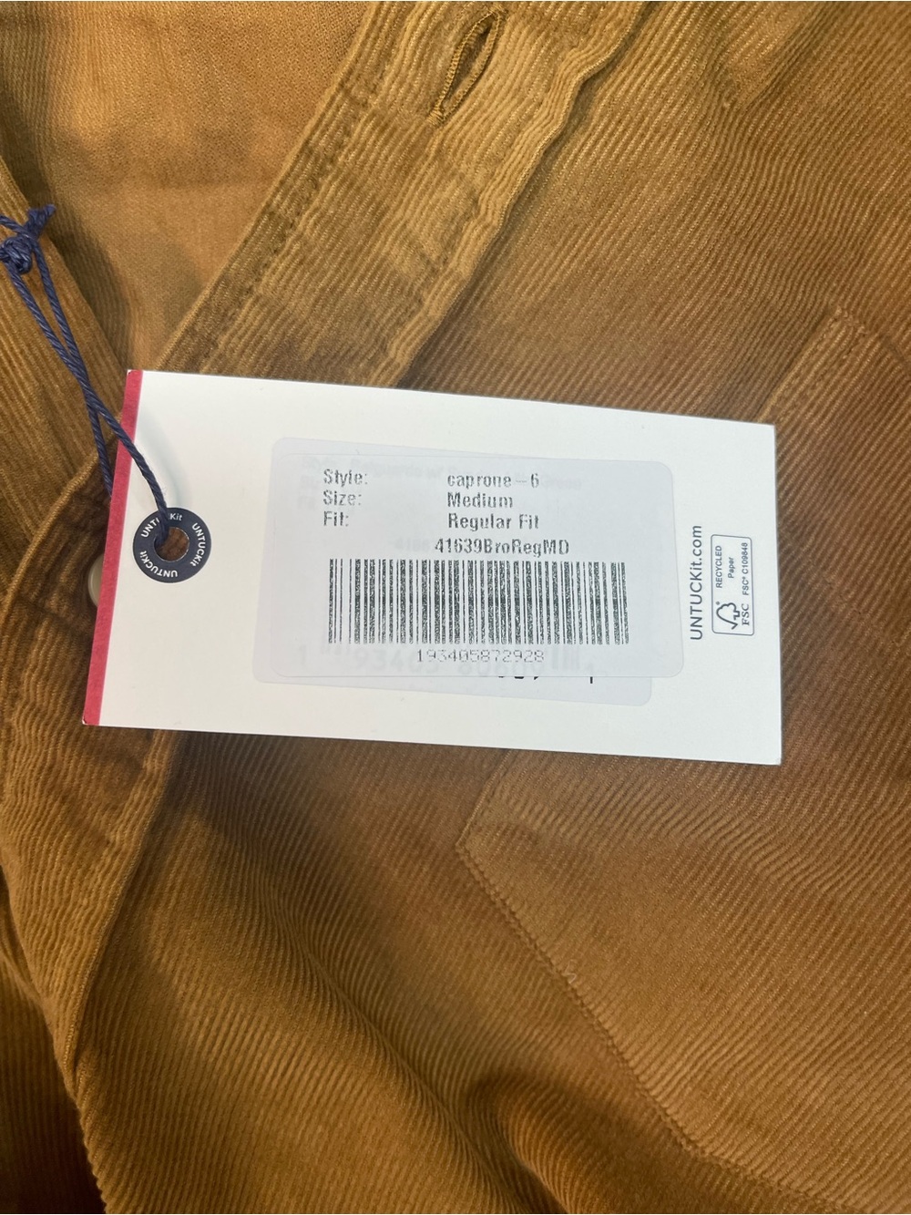 UNTUCKit Caprone Cord Corduroy Button Down Shirt Brown - Picture 12 of 16